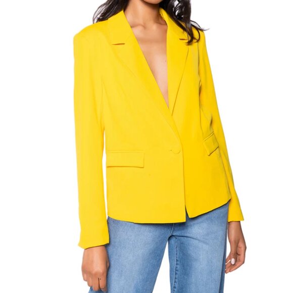 Callie Lives Elaine in the Sun AKIRA Spring Forward Relaxed Fit Yellow Blazer 1X - Picture 2 of 6